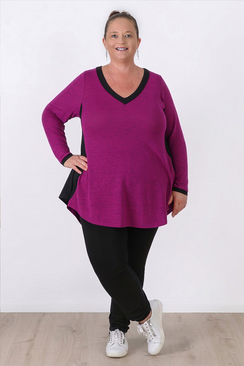 Plus Size Swing Top In Dark Magenta and Black