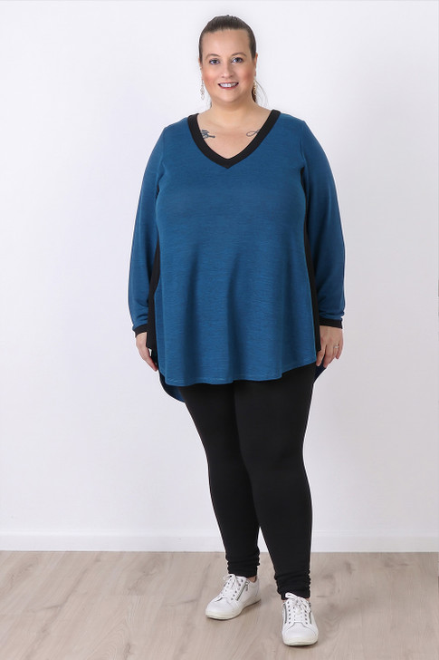 Plus Size Deep Teal & Black Two Tone Swing Top 