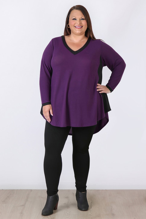 Plus Size Two Tone Swing Top In Purple and Black - Curvaceous