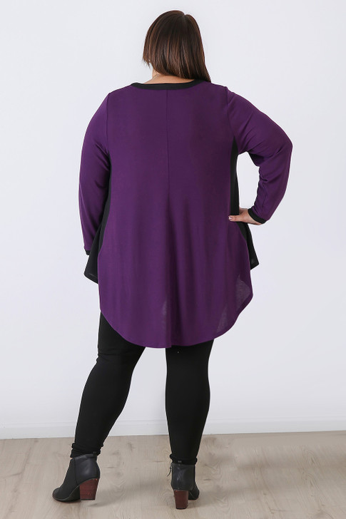 Plus Size Two Tone Swing Top In Purple and Black