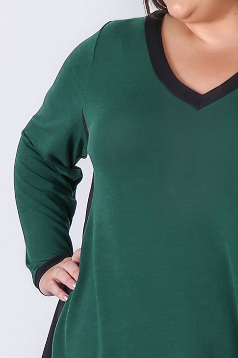 Plus Size Deep Green and Black Two Tone Swing Top