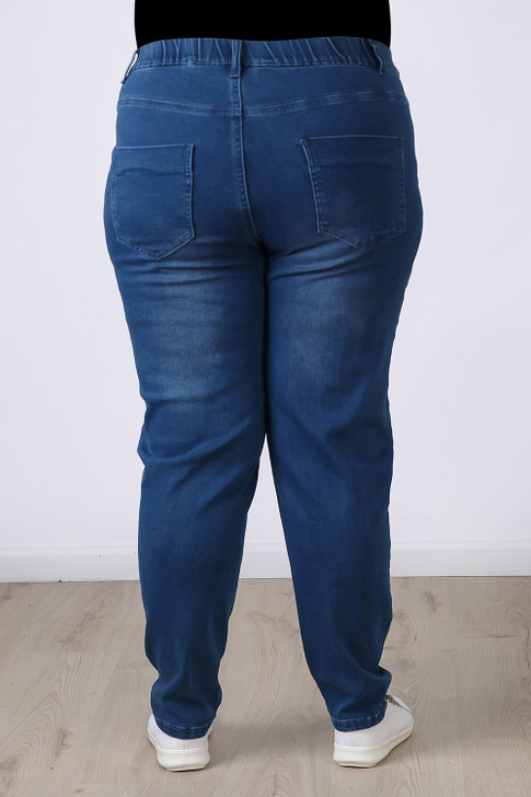 Plus Size Pull On Relaxed Fit Indigo Jeans with Pale Wash
