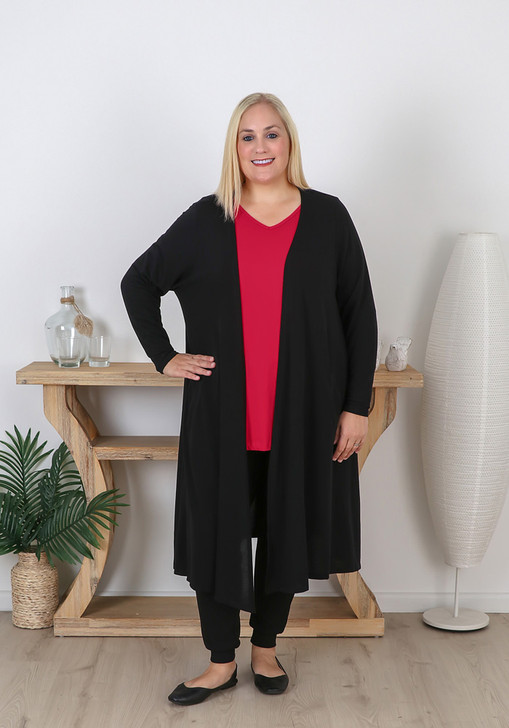 Black Long Layer Cardigan with Pockets
