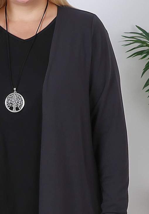 Plus Size Grey Long Layer Cardigan with Pockets