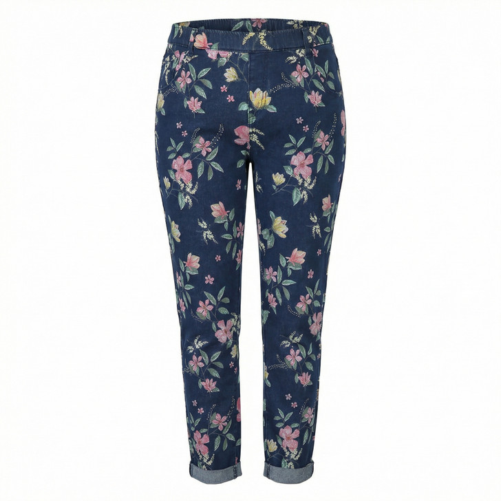 Plus Size Floral Indigo Boyfriend Jeans