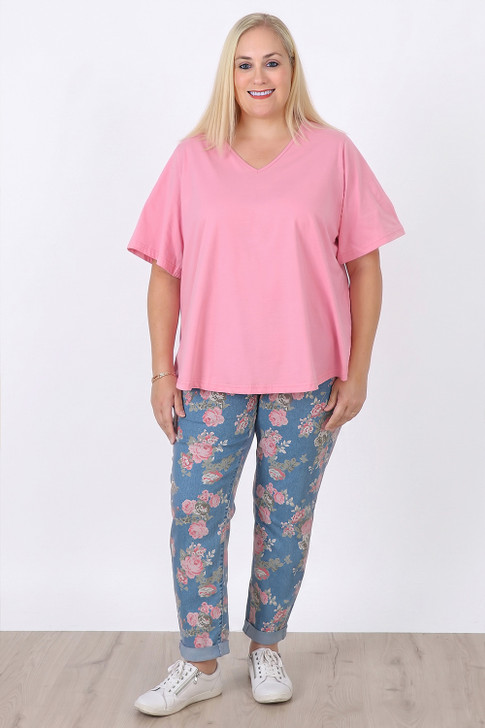 Plus Size Roses Light Blue Boyfriend Jeans by Curvaceous