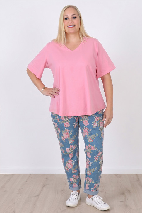Plus Size Roses Light Blue Boyfriend Jeans by Curvaceous