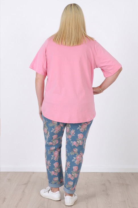 Plus Size Roses Light Blue Boyfriend Jeans in Sizes 18 to 32