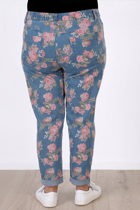 Plus Size Roses Light Blue Boyfriend Jeans in Sizes 18 to 32