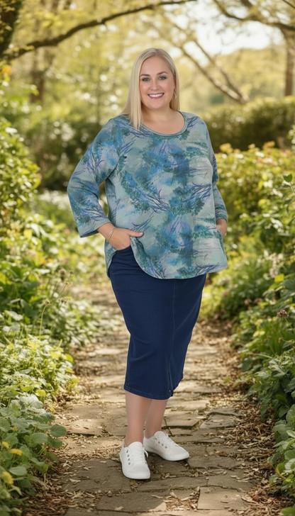 Plus Size Indigo Denim Straight Skirt