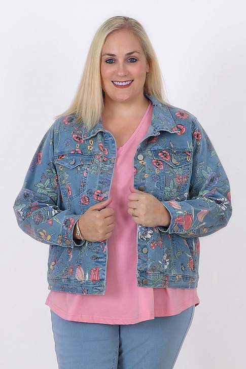 Garden Bloom Stretch Denim Jacket