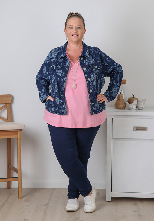 Plus Size Blue Roses Indigo Stretch Denim Jacket