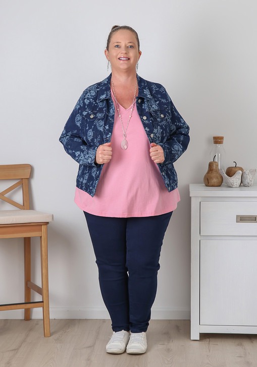 Plus Size Blue Roses Indigo Stretch Denim Jacket