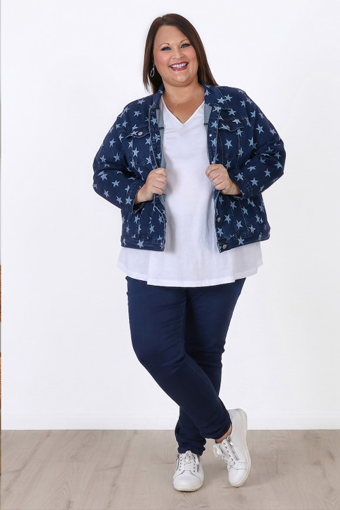 Plus Size Indigo Star Stretch Denim Jacket