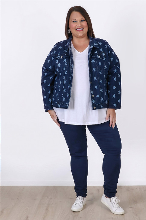 Plus Size Indigo Star Stretch Denim Jacket