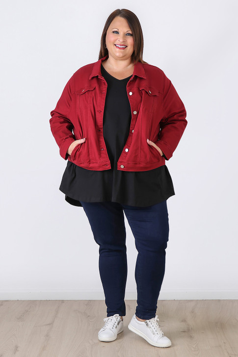 Plus Size Claret Stretch Denim Jacket