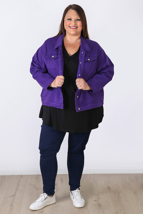 Plus Size Your Go To Stretch Denim Jacket Purple
