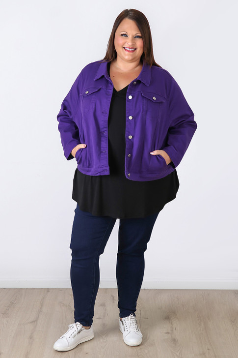 Plus Size Purple Stretch Denim Jacket 