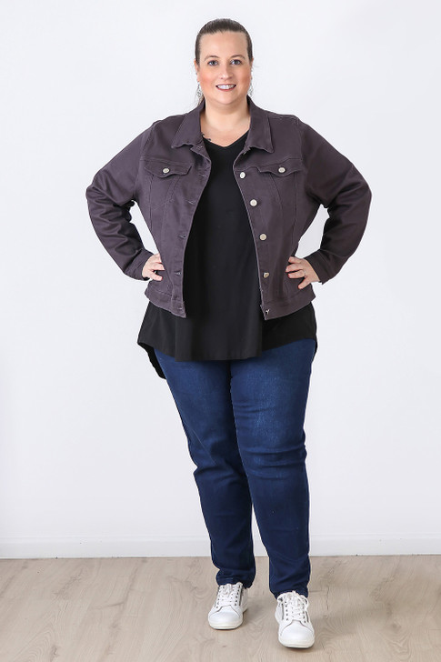 Plus Size Grey Stretch Cotton Denim Jacket