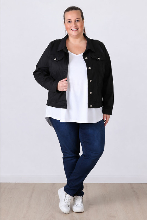 Plus Size Stretch Black Denim Jacket 