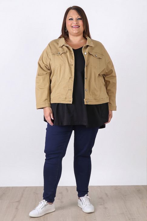 Plus Size Your Go To Stretch Denim Jacket Latte 