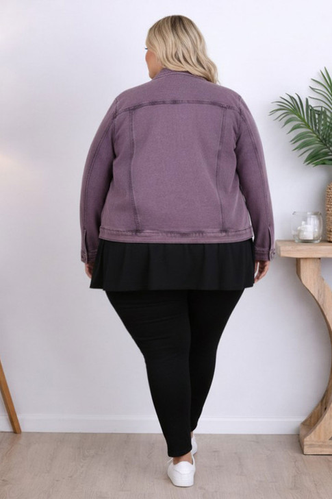 Plus Size Mauve Wash Stretch Denim Jacket With Pockets