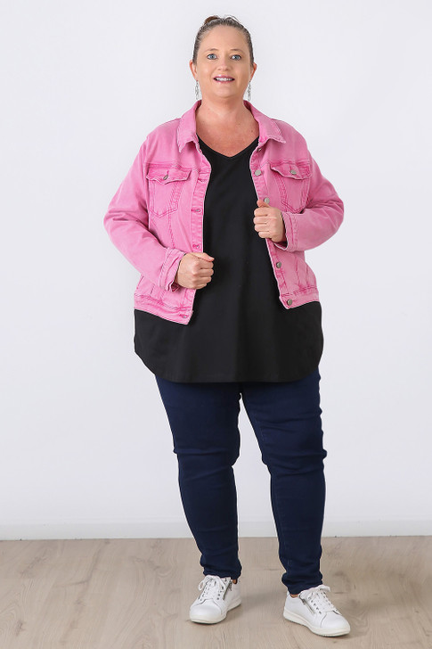 Plus Size Pink Wash Stretch Denim Jacket