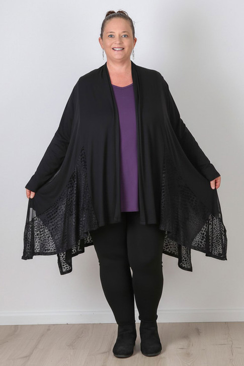Black Animal Burnout Velvet Hanky Hem Jacket