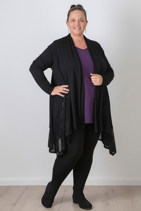 Black Animal Burnout Velvet Hanky Hem Jacket