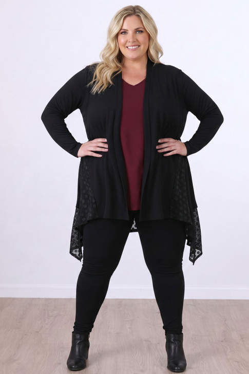 Plus Size Black Polka Dot Burnout Velvet Jacket