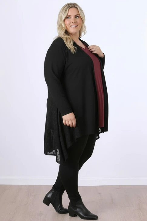 Plus Size Black Polka Dot Burnout Velvet Jacket