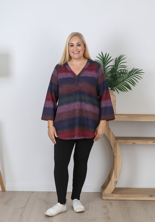Plus Size Textured Purple Mix Blended Stripe Top
