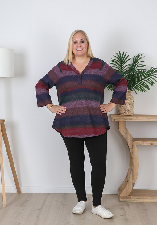 Plus Size Textured Purple Mix Blended Stripe Top