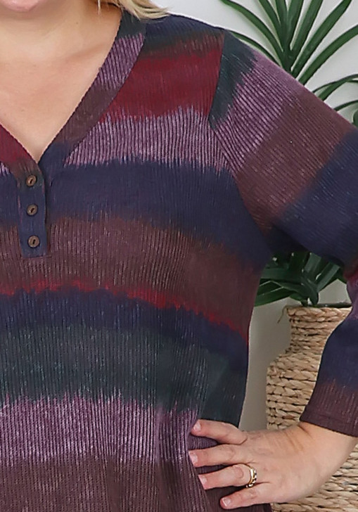 Plus Size Textured Purple Mix Blended Stripe Top