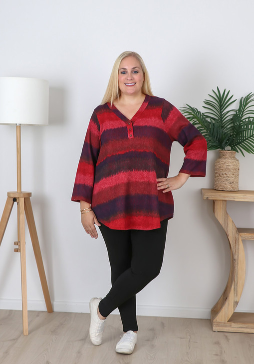 Plus Size Textured Berry Mix Blended Stripe Top