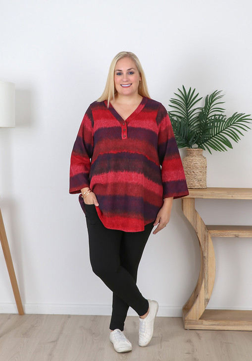 Plus Size Textured Berry Mix Blended Stripe Top