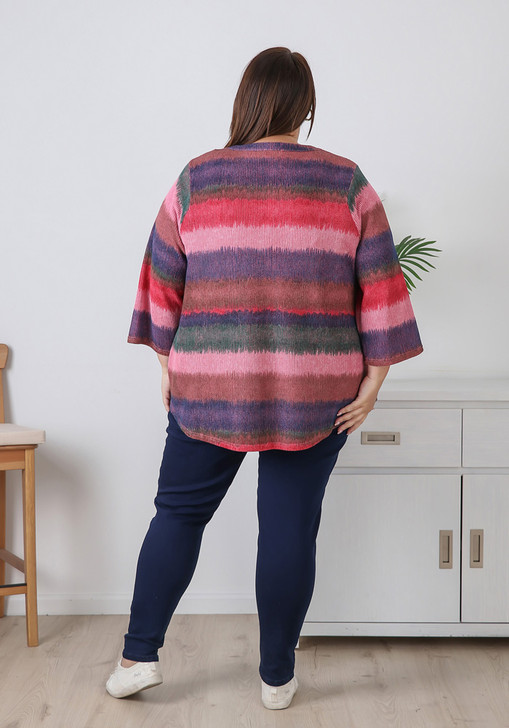Plus Size Textured Pink Blended Stripe Casual Top