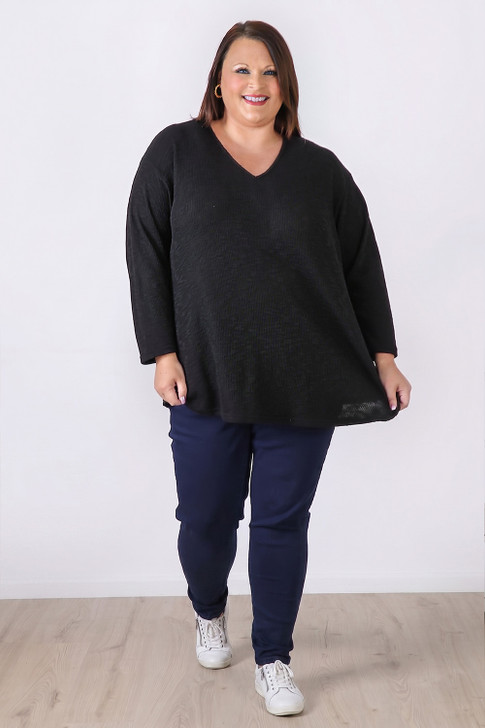 Plus Size Black Casual Long Sleeve Top Curvaceous