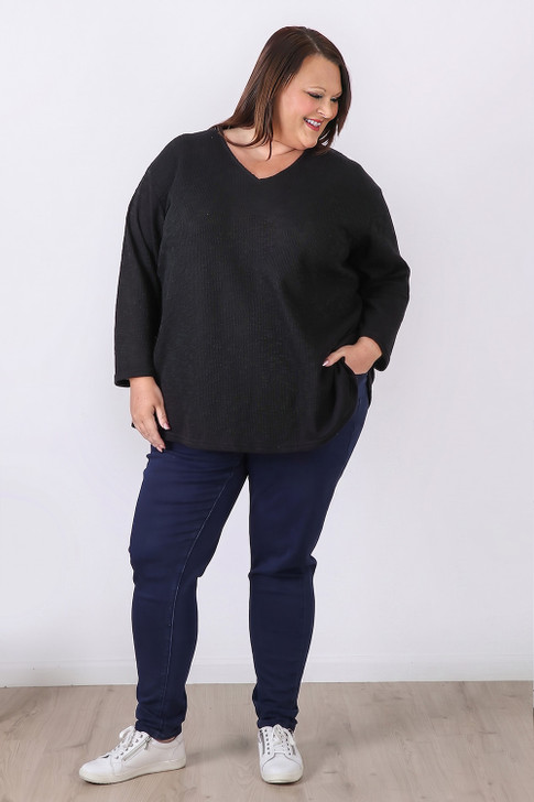 Plus Size Black Casual Long Sleeve Top Curvaceous