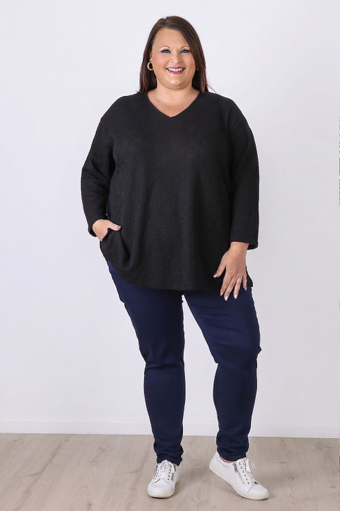 Plus Size Black Casual Long Sleeve Top sizes 18 to 32