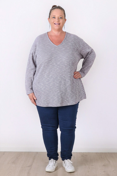 Plus Size Silver Casual Long Sleeve Top - Curvaceous 