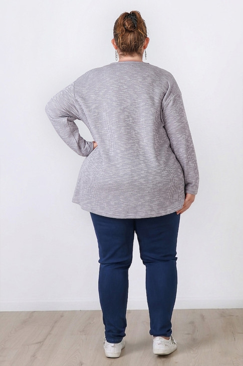 Plus Size Silver Textured Weave Long Sleeve Top