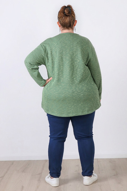 Plus Size Green Textured Weave Cotton Blend Top