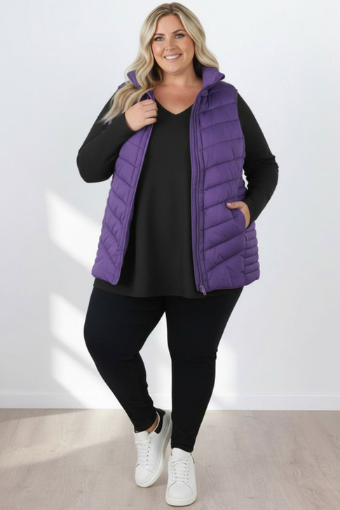 Plus Size Purple Essential Quilted Vest 