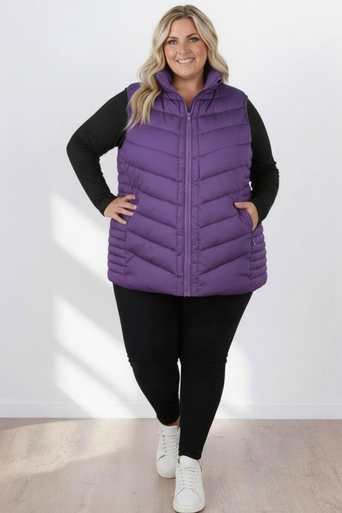 Plus Size Purple Essential Quilted Vest 