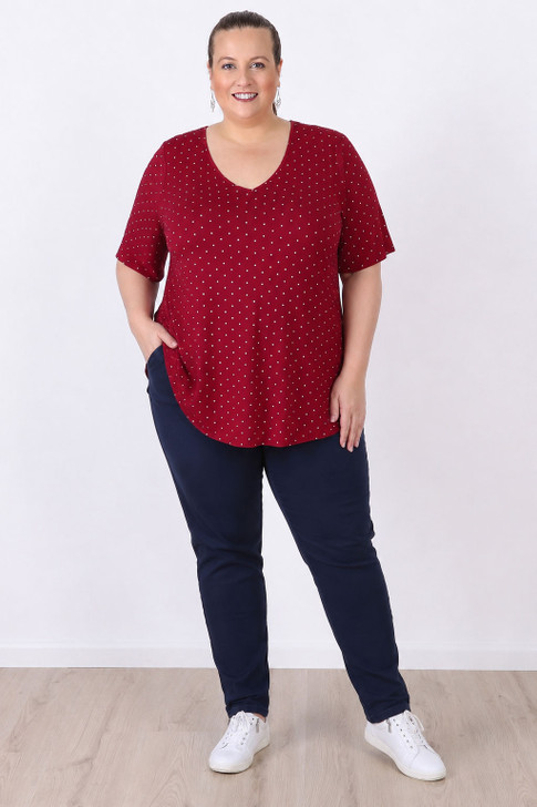 Plus Size Berry Polka Dot Stretch Rayon Top