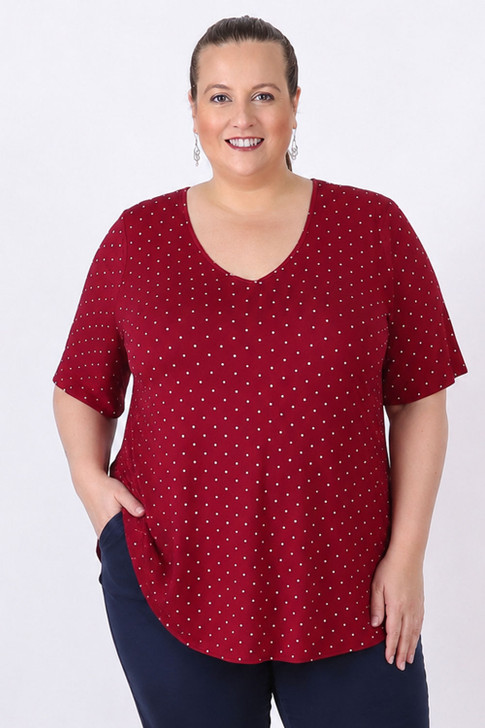 Berry Polka Dot Stretch Rayon Top