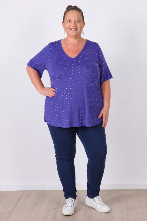 Plus Size Periwinkle Polka Dot Stretch Rayon Top
