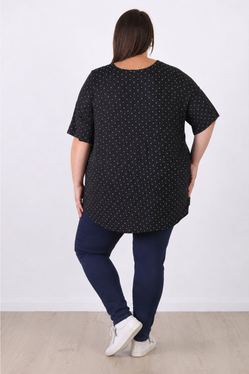 Plus Size Black Polka Dot Stretch Rayon Top