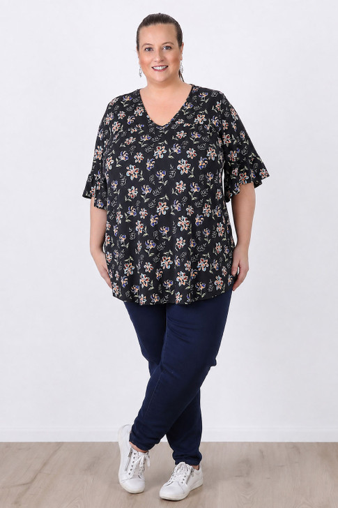 Plus Size Purple And Coral Floral Top in Sizes 18 to 32